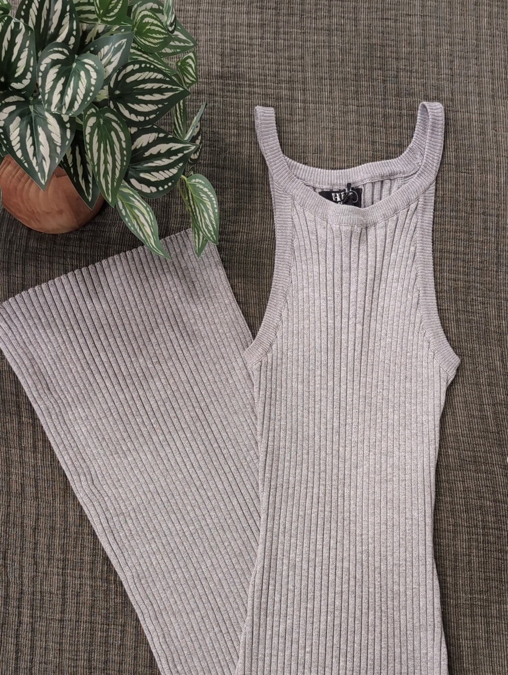 Gray Ribbed Midi Dress
